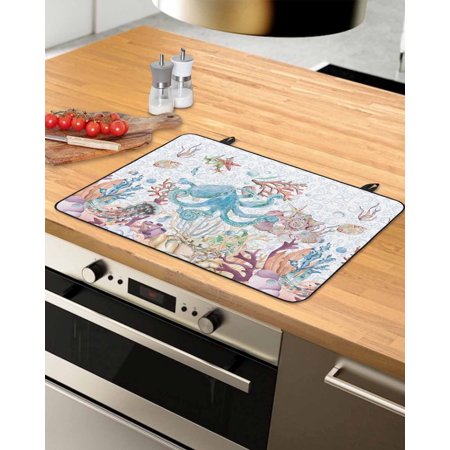 

Summer Coastal Octopus Stove Top Covers for Electric Stove Heat Insulation Fireproof Glass Cooktop Cover Counter Top Glass Stove Cover for Prevent Scratches 36 x21 Beach Coral Starfish Nautical