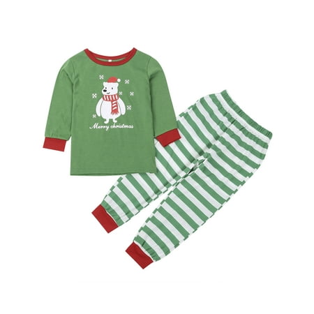 

LisenraIn Family Clothes Long Sleeve Top Stripe Pants Printed Pajamas Sets