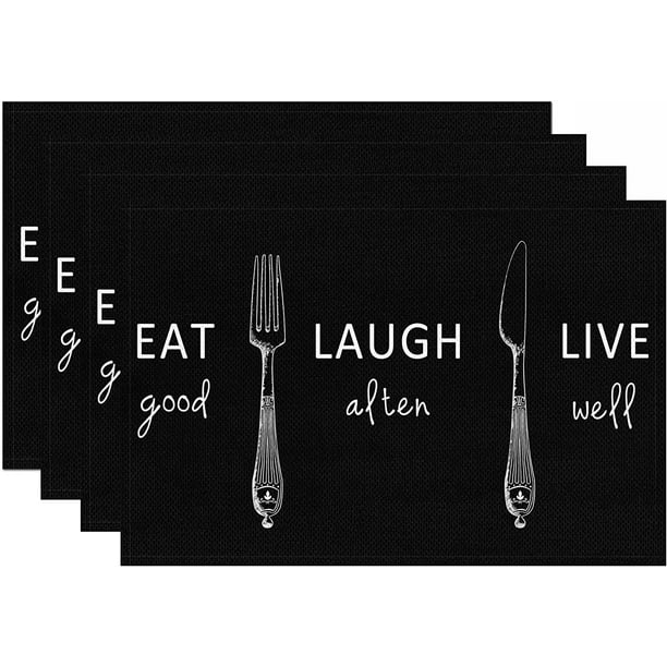 Black Placemats Set of 4,Funny Holiday Place Mats Decorations Washable