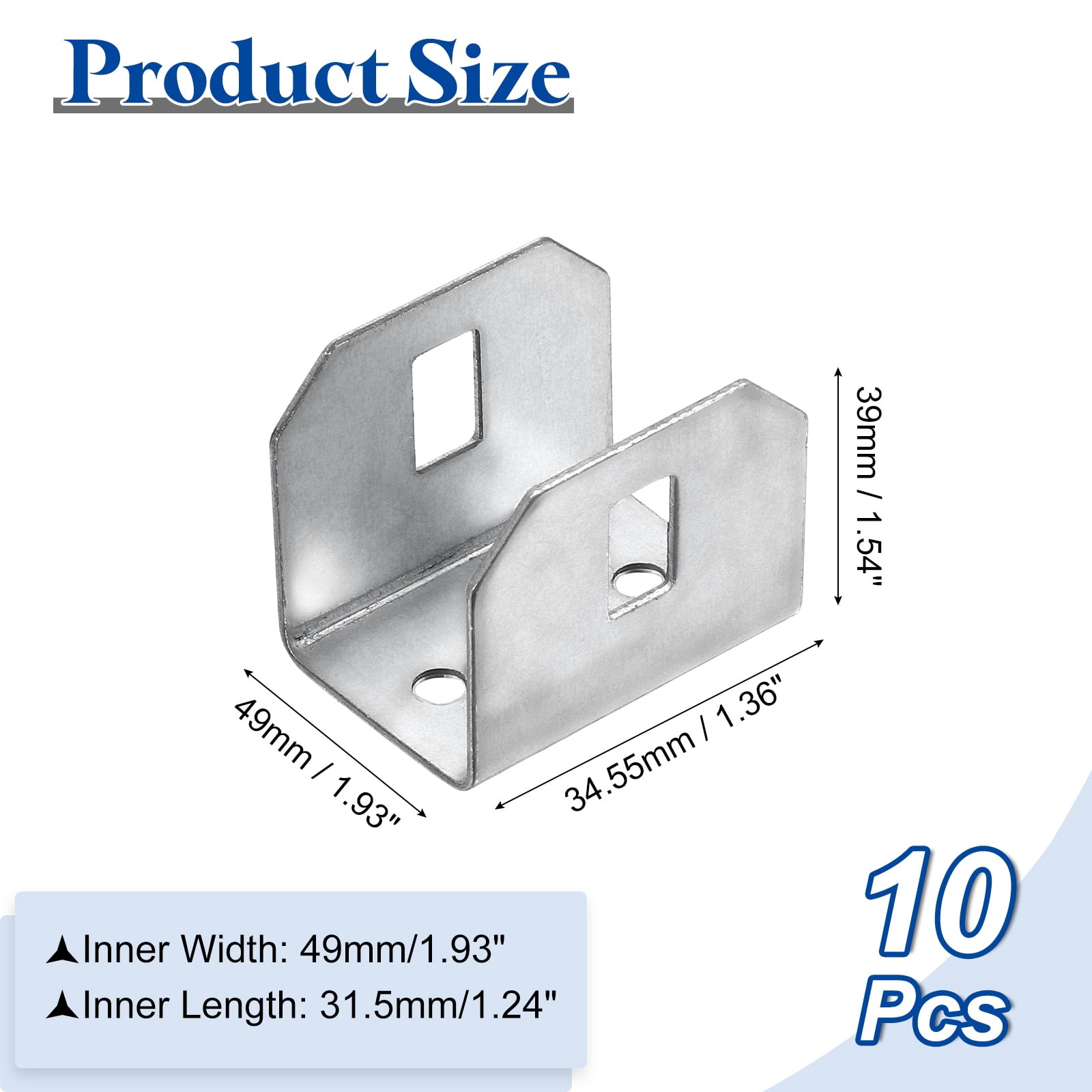 Uxcell 10 Pcs U Bracket for 1.93" Panels, 34.5 x 49 x 39mm Metal U Shaped Fasteners Brackets for Guardrail or Partitions Connection, Silver