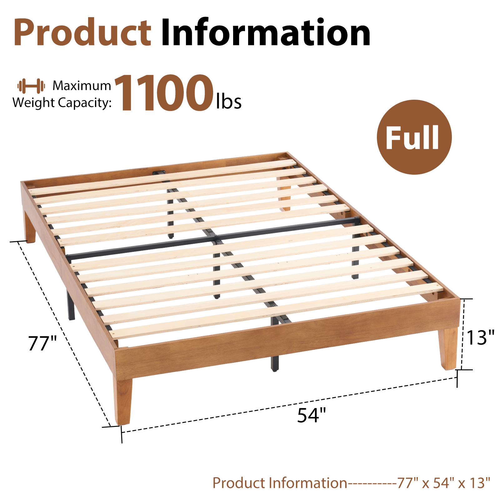 EDX Naturalista Classic Solid Wood Platform Bed, Sleek and Sturdy Minimalist Bed Frame, Full