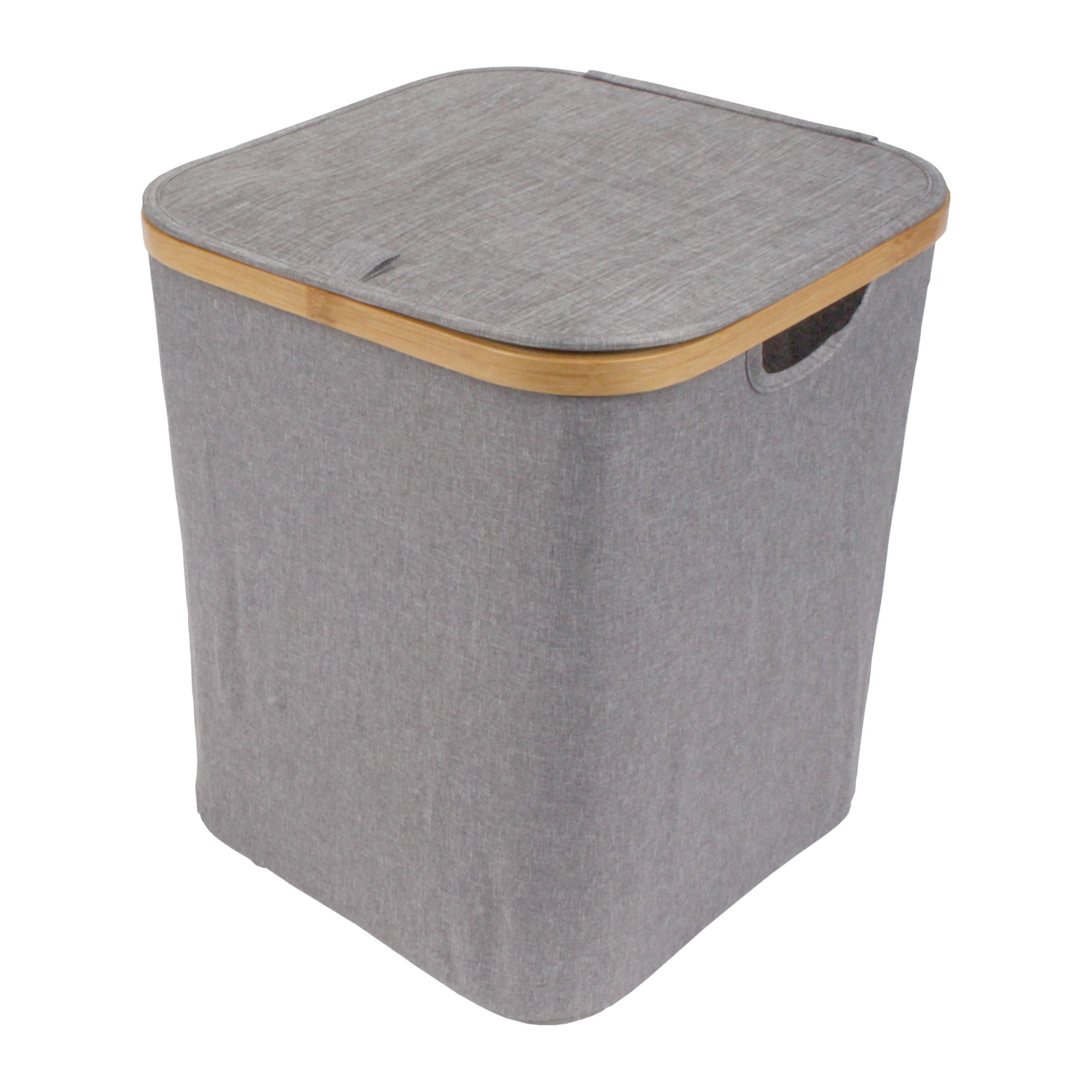 Foldable Bamboo Laundry Hamper with Lid - Decor Essentials for Any Room - Medium - Square - Gray