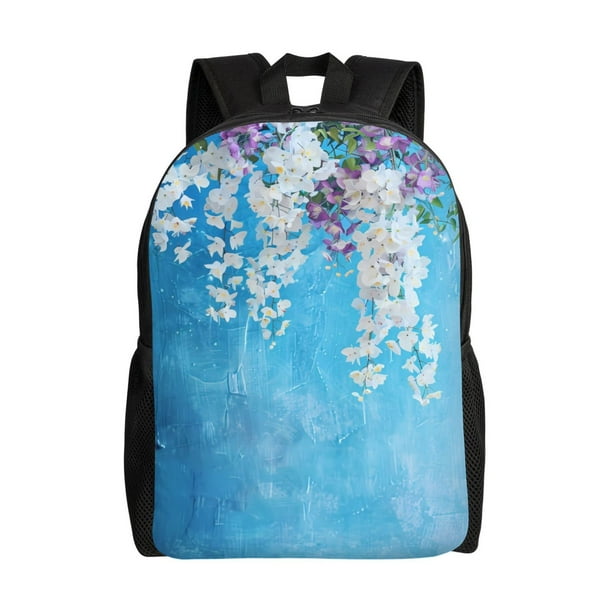 Balery Hanging Orchids Floral Blue Mochila - Mochila Estilosa y Duradera para Laptop de 15 Pulgadas con Tela Oxford Impermeable