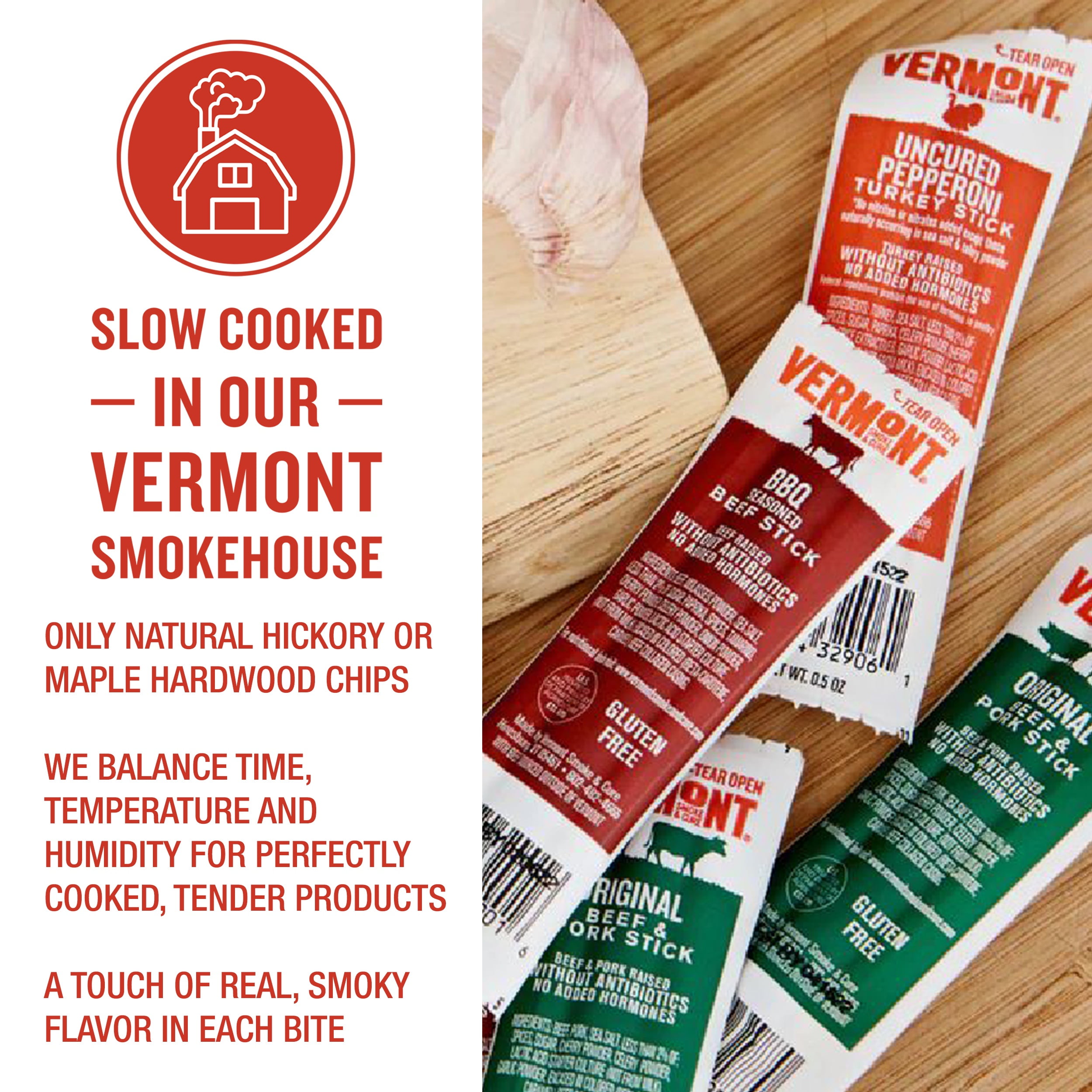 Vermont Smoke & Cure BBQ Seasoned Mini Beef Sticks .5oz Individually Wrapped Protein Snacks 8 Pouches