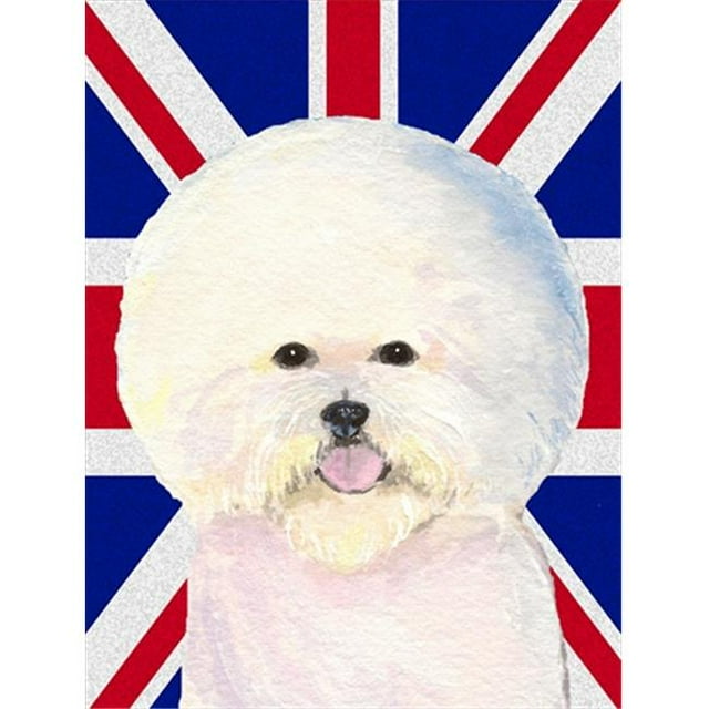 Bichon Frise avec l'Anglais Union Jack Drapeau Britannique Drapeau Toile Maison Taille