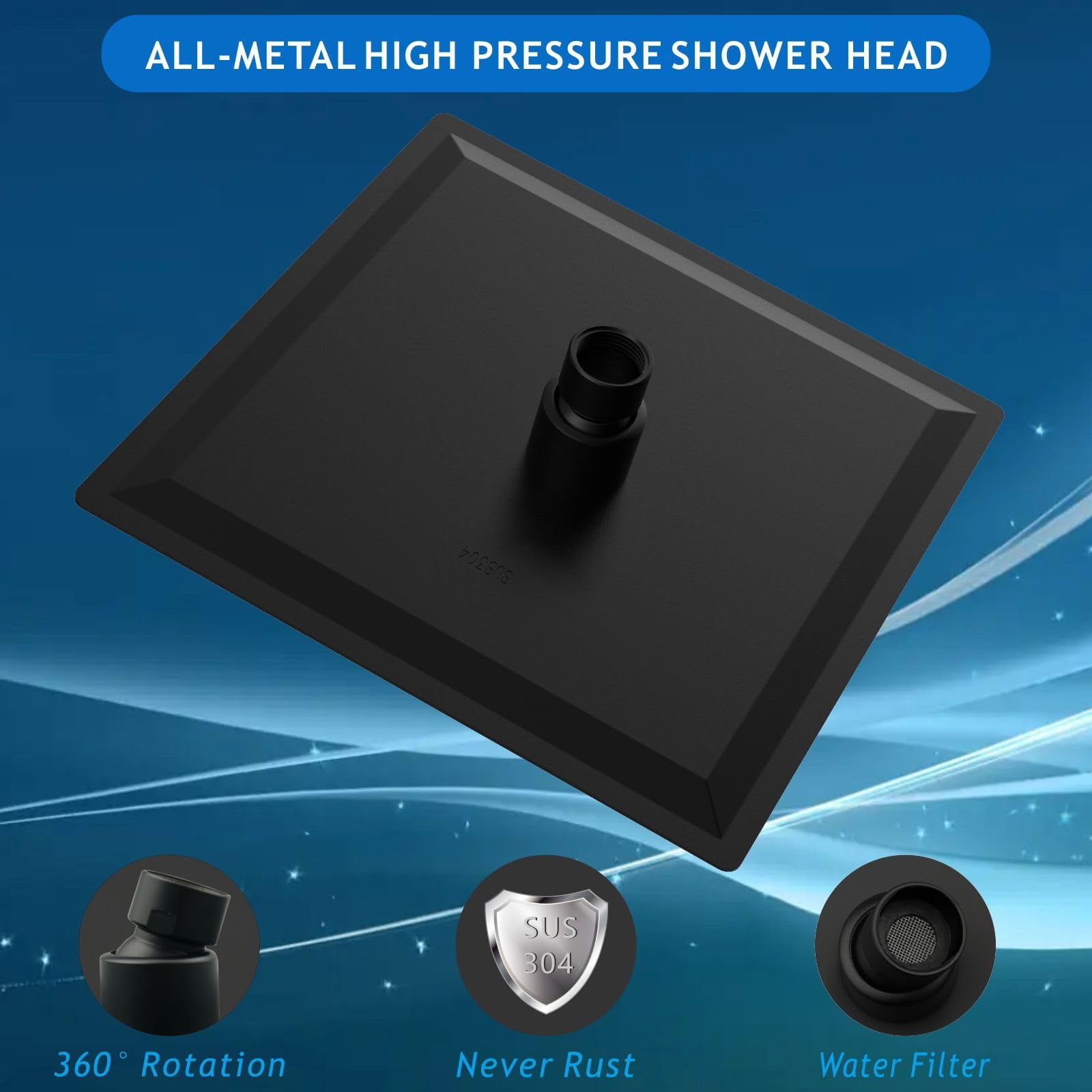 Rain Shower Head  High Made Of 304 Stainless Steel Relaxed Experience Even At Low Water Flow And (6" Black)