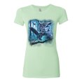 thumbnail image 2 of Wild Bobby, Owl Flying at Nihght In Front of the Moon Animal Lover Womens Slim Fit Junior Tee, Mint, Small, 2 of 3