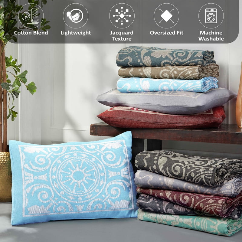 Superior Cotton Blend Woven Jacquard Vintage Medallion Bedspread Set 3-Pieces, King, Aqua