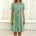 thumbnail image 4 of Snorda Dresses for Women Stripped Dress with Short Sleeves and Round Neck Irregular Spliced Dress Casual Loose Breathable Soft Summer Dresses for Women All-Day Comfortable Wear, 4 of 7