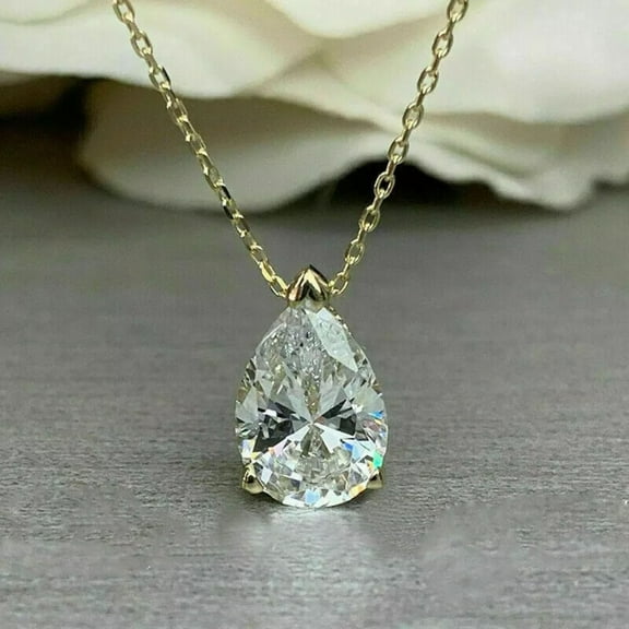 2.50 CT Pear Cut Certified D/VVS1 Moissanite 14K Yellow Gold Plated 925 Sterling Silver Pendant Necklace