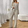 thumbnail image 4 of Long Sleeve Loungewear Sets for Women Knit Comfy Two Piece Cozy Soft Matching Sets Ribbed Pajama Suit New Two Piece Set for Women Casual Khaki XL, 4 of 7