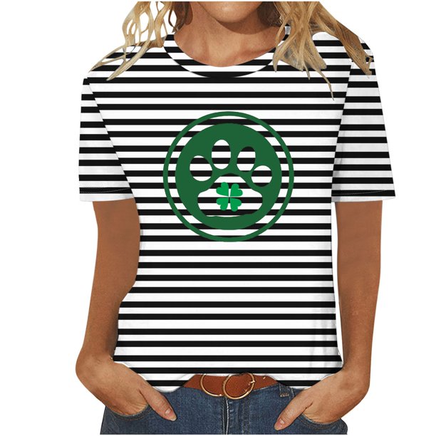 Camisetas Casuales de Mujer Nueva Moda Impresa Cuello Tripulado Manga Corta, Top Ligero para Diario Y Fiesta