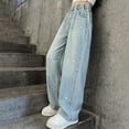 thumbnail image 6 of Ruyang Boys Girls Star Ripped Flare Denim Pants Baggy Elastic High Waist Distressed Applique 𝐘2K Hip Hop Fashion Jeans, 6 of 7