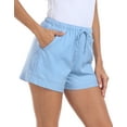 thumbnail image 4 of HDE Women's High Waisted Linen Blend 4" Inseam Drawstring Shorts Blue XS, 4 of 6