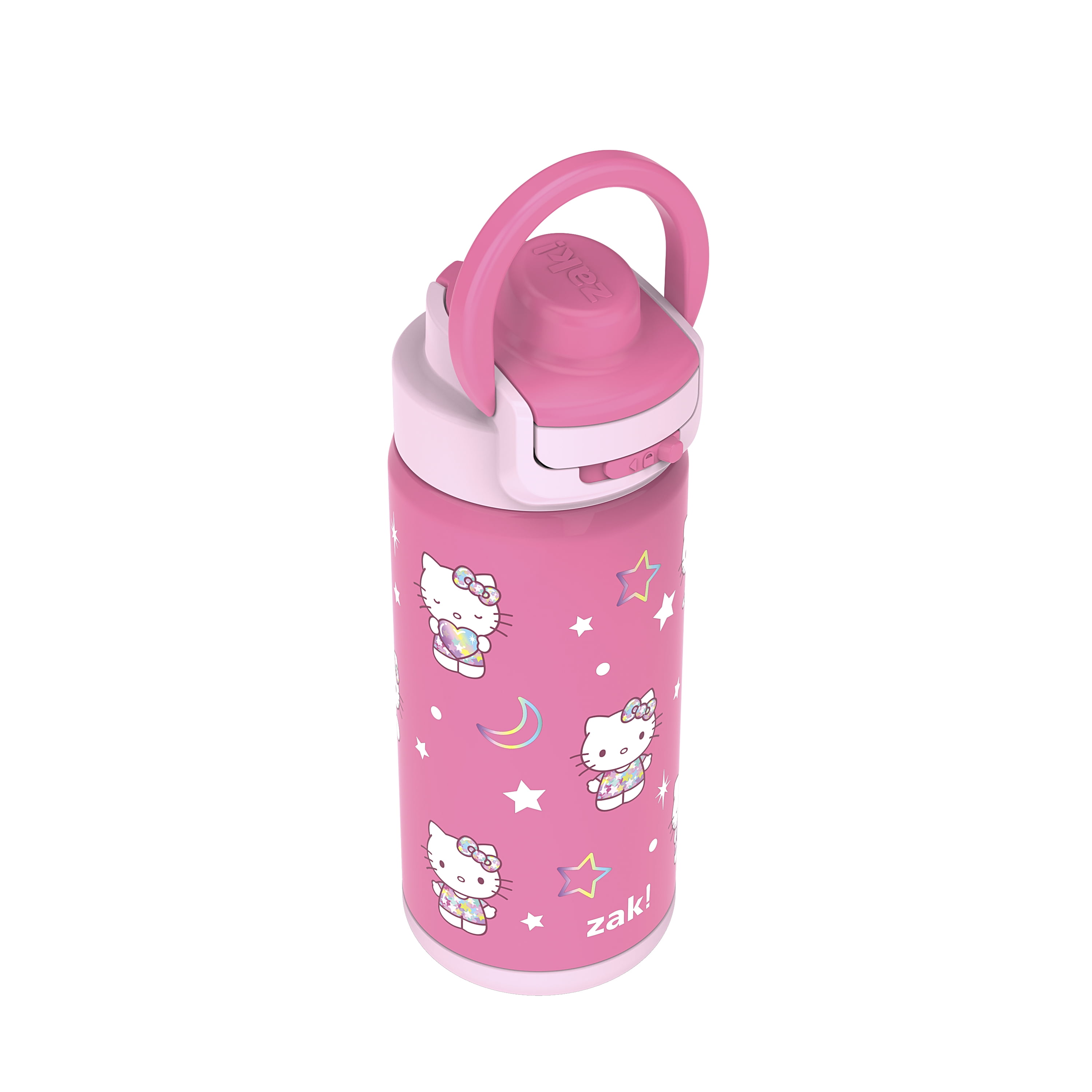 (3 pack) Zak Designs Hello Kitty Kids Insulated Water Bottle with Straw, 14oz Stainless Steel, Leak-Proof, Carry Handle