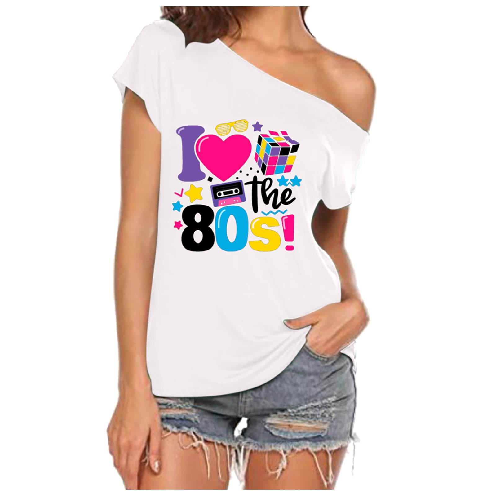 I Love The 80's T Shirt Adultes Fluo Déguisement Disco Accessoire