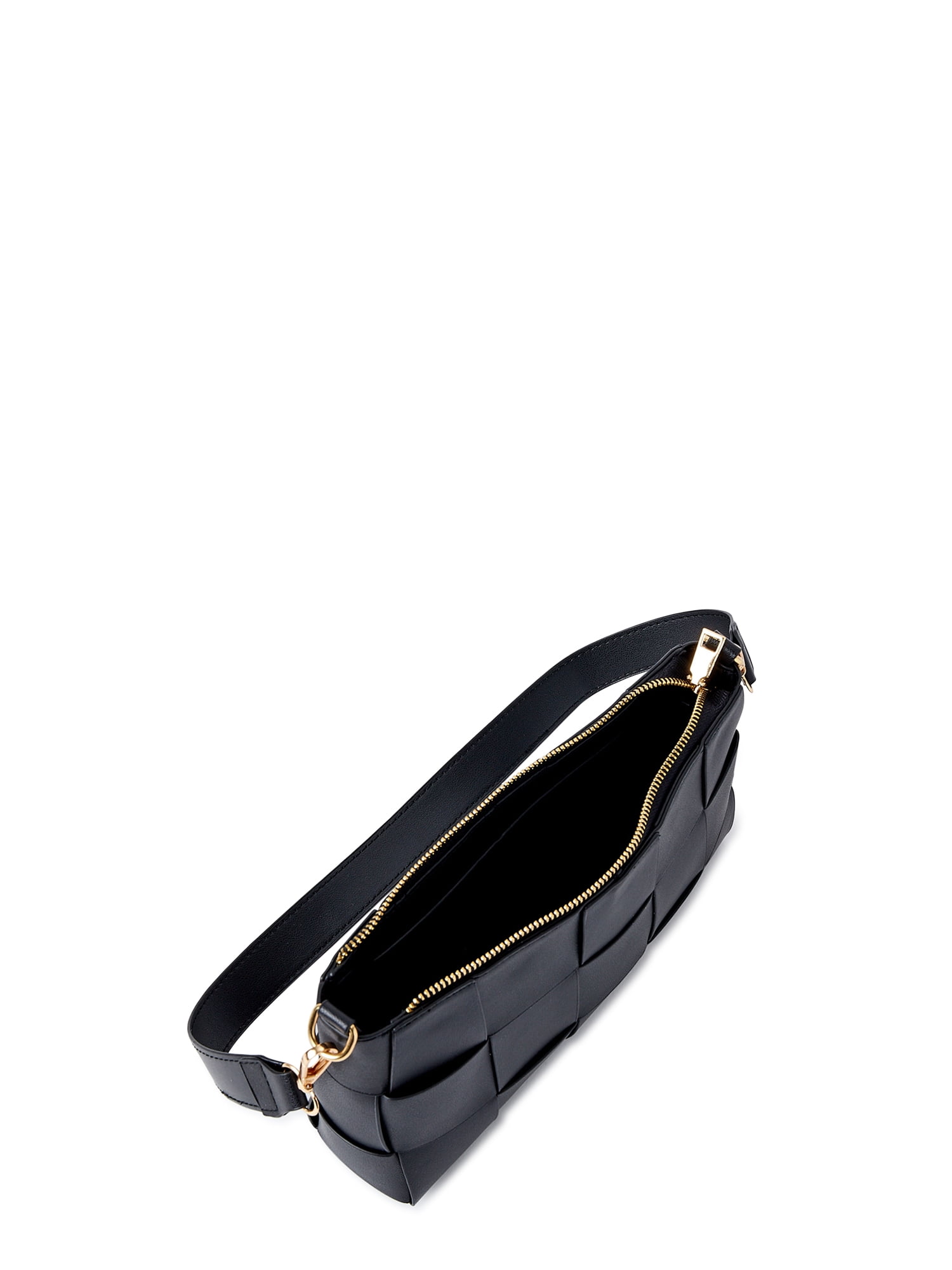 Jane & Berry Women's Woven Faux Leather Shoulder Bag Black