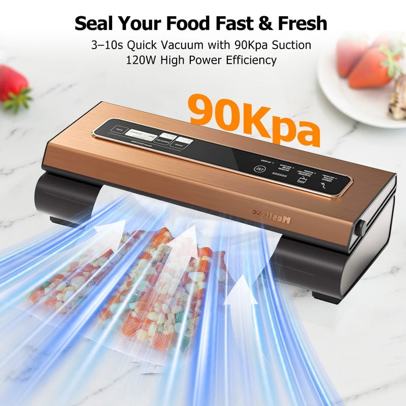 TINKLE WELL 6-in-1 Compact Vacuum Sealer Machine, Food Preservation System with Dry & Moist Modes, Includes 2 Bag Rolls + 5 Pre-Cut Bags, Cutter & ETL Listed, Gold