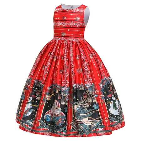 

EHTMSAK Infant Baby Toddler Child Children Kids Sleeveless Summer Dress for Girl Dresses Christmas Sundress Red 4Y-13Y 130