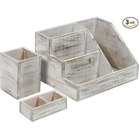 Rustic Wooden Desk Organizer Set, 3 Piece Rustic Mail Organizer for Desktop - Great for Rustic or Industrial Home D r.