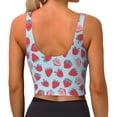 thumbnail image 3 of Haiem Strawberries Pattern Womens Sports Bra - U Neck Padded Low Impact Yoga Bra Workout Crop Top Gym Moisture-Wicking Workout Vest -X-Large, 3 of 9