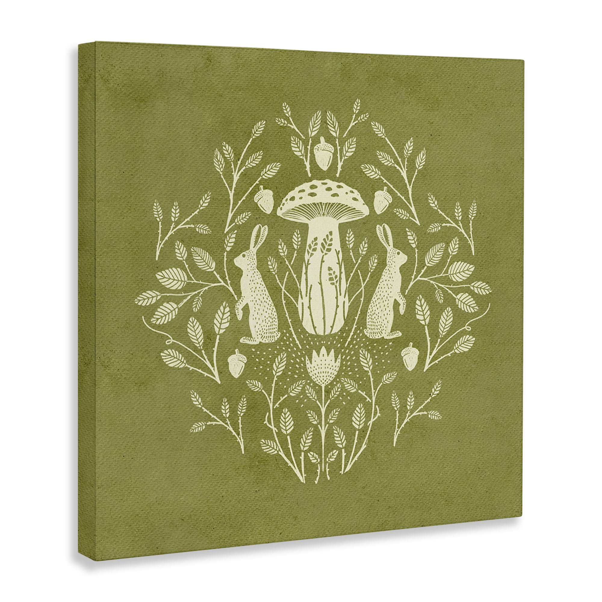Stupell Industries Cottagecore Mushroom & Rabbits Plants & Flowers Painting Wrapped Canvas Art Print Wall Art, 17 x 17