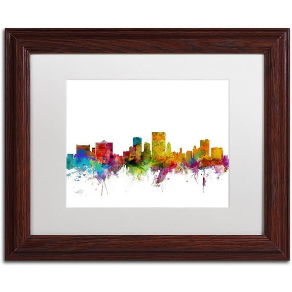 Trademark Fine Art 'El Paso Texas Skyline' Canvas Art by Michael Tompsett, White Matte, Wood Frame