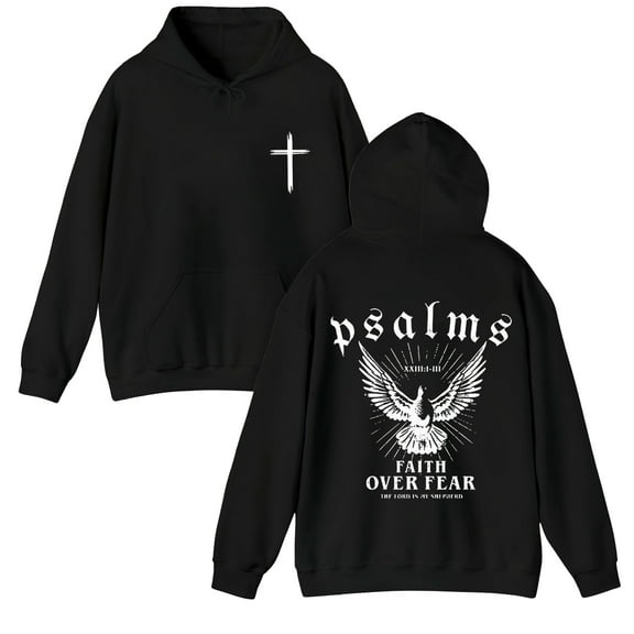 Psalms Christian Hoodie Faith Over Fear Front and Back Print Unisex Religious Sweatshirt Bible Verse Dove Graphic