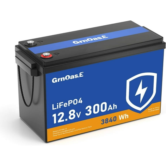GrnOas.E 12V 300Ah LiFePO4 Lithium Battery, Built-in 150A BMS, 15000 Deep Cycles, 3840Wh, Low Temp Protection Lithium Iron Phosphate Battery for Golf Cart, RV, Trolling Motor, Marine, Solar, off-Grid