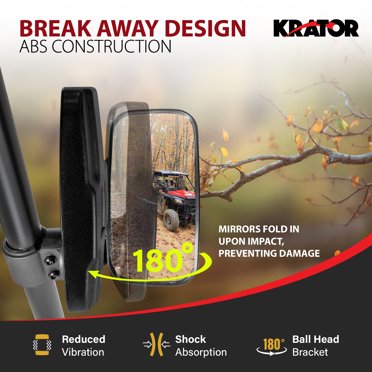 Krator UTV Side Mirrors - Adjustable Breakaway Mirrors For 1.75-2 Inch Roll Bars