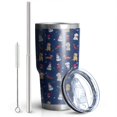 thumbnail image 2 of 30oz Dark Blue Christmas Dog and Snowman Pattern Tumblers Stainless Steel Tumbler with Lid and Straw,Vacuum Insulated Double Wall Travel Tumbler Cups Mug with Cleaning Brush for Coffee,Tea, 2 of 7
