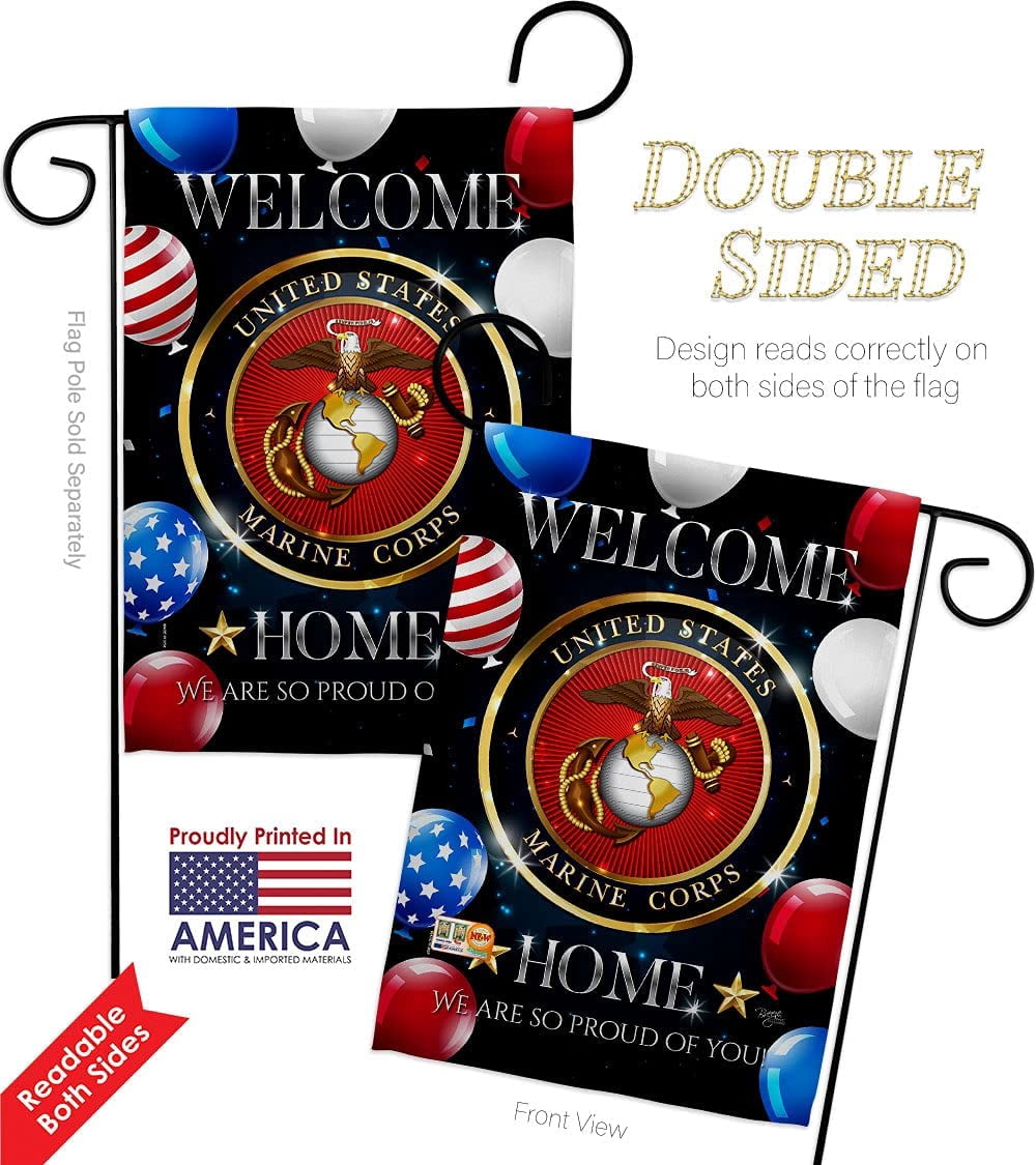 Breeze Decor  13 x 18.5 in. Welcome Home Marine Corp Garden Flag with Armed Forces Corps Double-Sided Decorative Vertical Flags House Decoration Banner Yard Gift