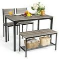 thumbnail image 1 of Gymax 4pcs Dining Table Set Rustic Desk 2 Chairs & Bench w/ Storage Rack Grey, 1 of 9