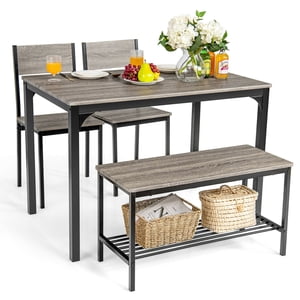 Gymax 4-Piece Dining Set with Bench and Chairs, Grey