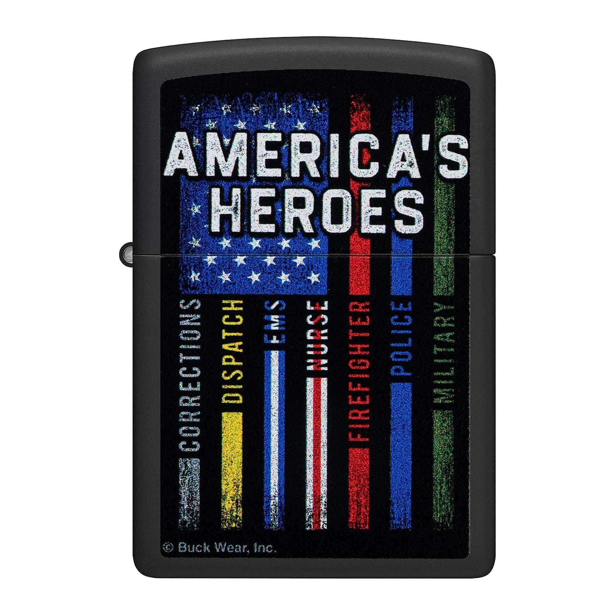 Zippo Buckwear America's Heroes Design Black Matte Pocket Lighter