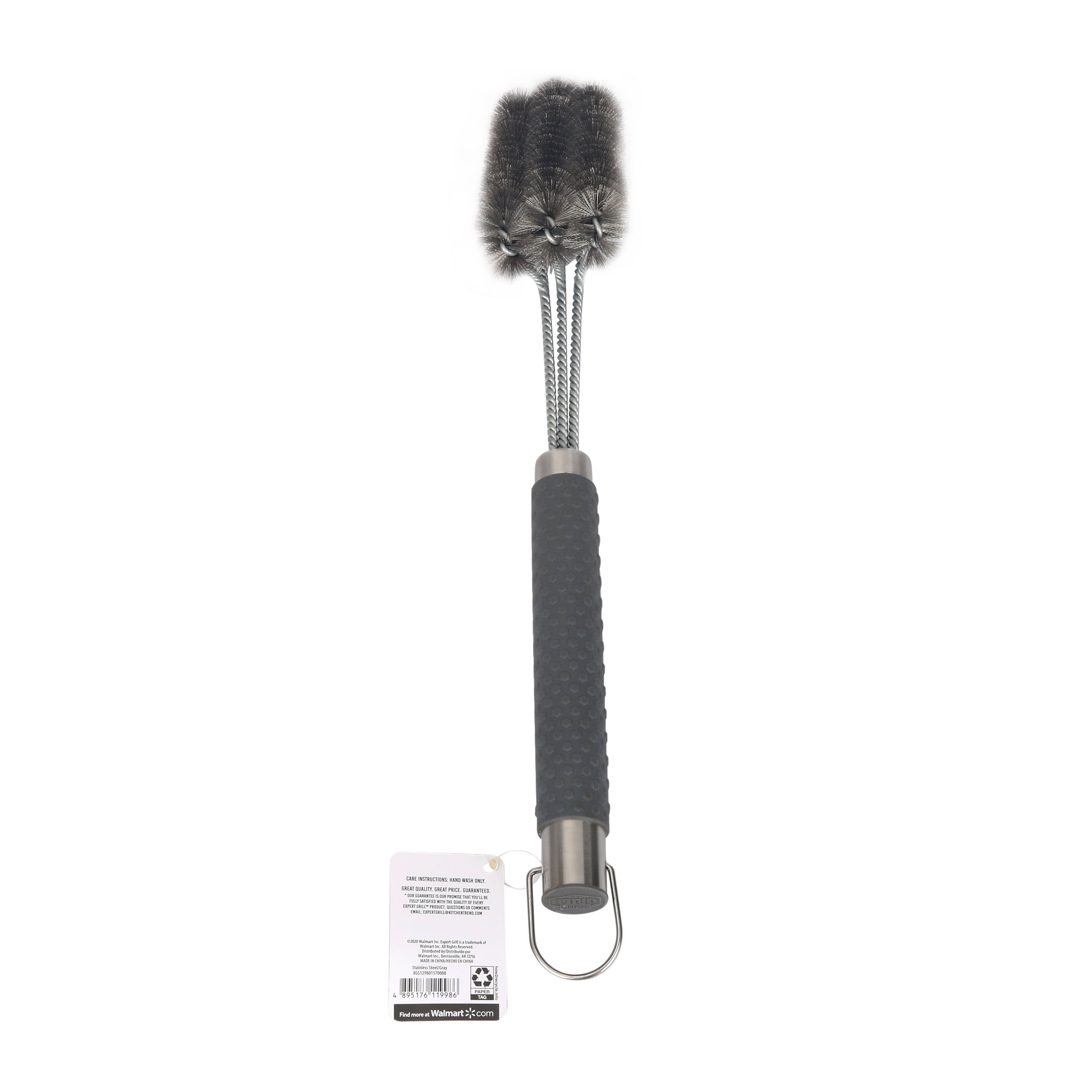 Met Lux 18.5-inch Grill Brush, 1 Durable Grill Cleaning Tool - Triple Head Brush, for All Types of Grills, Silver Stainless Steel 201 Grill Accessory