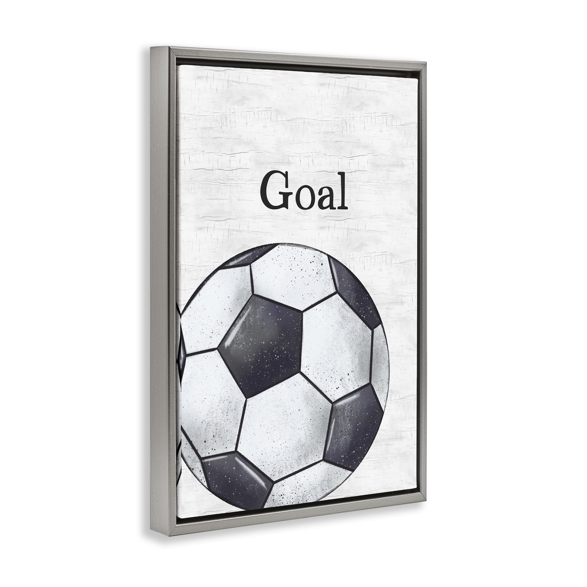 Stupell Industries Soccer Ball Goal Sports Painting Gray Floater Framed Canvas Art Print Wall Art, 17 x 25