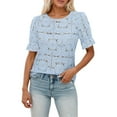 thumbnail image 2 of Womens T Shirts Summer Tops 2025 Solid Color Puff Sleeve Crewneck Eyelet Lace Stylish Tees Tshirts Shirts for Women, 2 of 5