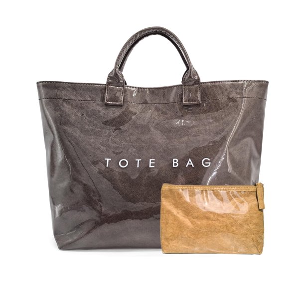 Bolso de mano LuxMall, moderno, de PVC, papel kraft, estampado de letras para mujer