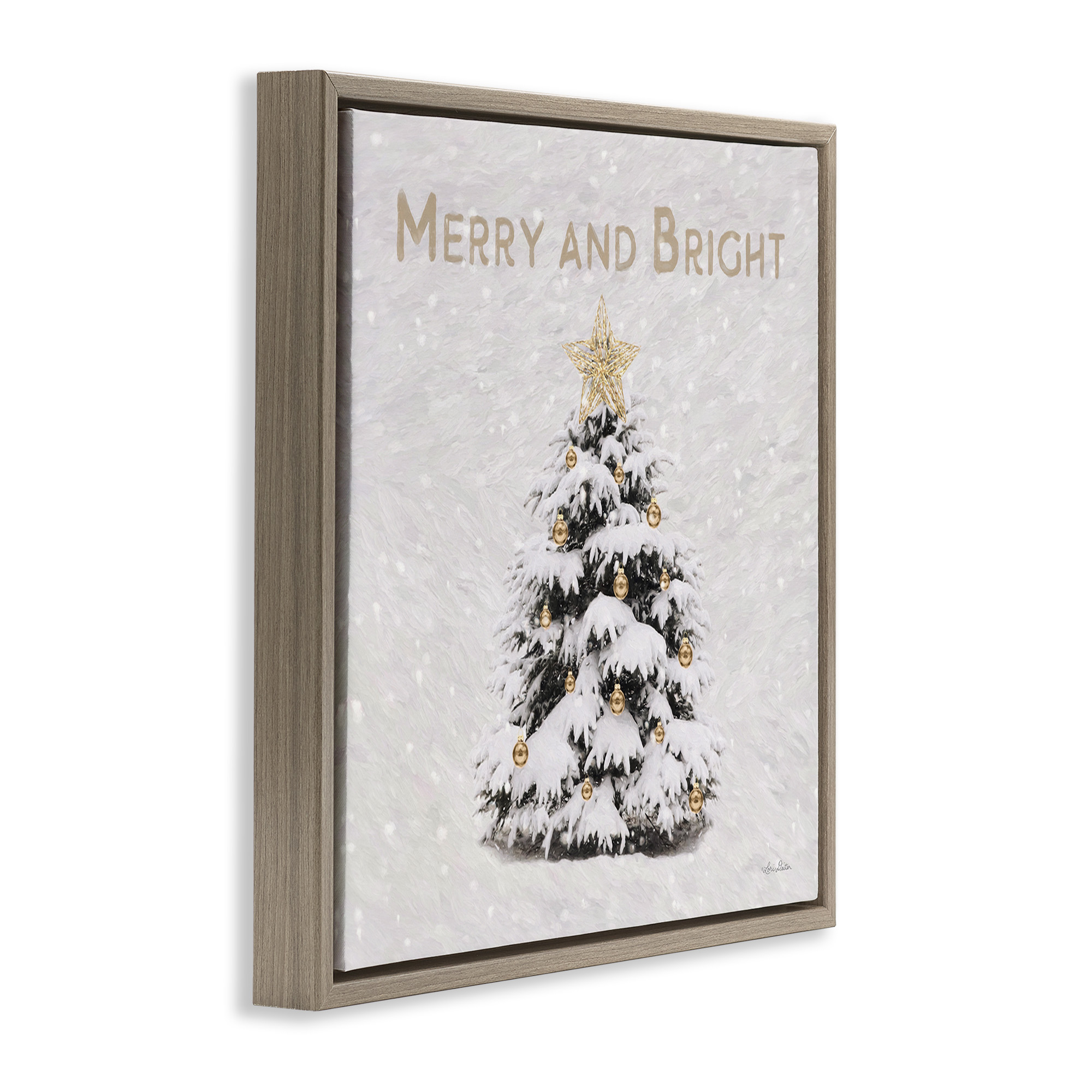 Stupell Industries Merry & Bright Scene Holiday Painting Brown Floater Framed Canvas Art Print Wall Art, 18 x 18