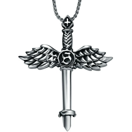 - Stainless Steel Angel Wing Sword Cross Pendant Necklace