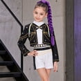 thumbnail image 6 of 6-Piece Pop Singer Halloween Costume for Girls, Stage Performance Outfit with Cropped Graphic Jacket, Sleeveless Top, Shorts and Braided Ponytail Extension for Parties and Dress Up, 6 of 6