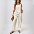 thumbnail image 2 of Enjoytime 2 Piece Lounge Set Women Solid Color Square Neck Tank Tops with Wide Leg Pants Outfits Summer Travel Casual Plus Size Clothes, 2 of 5