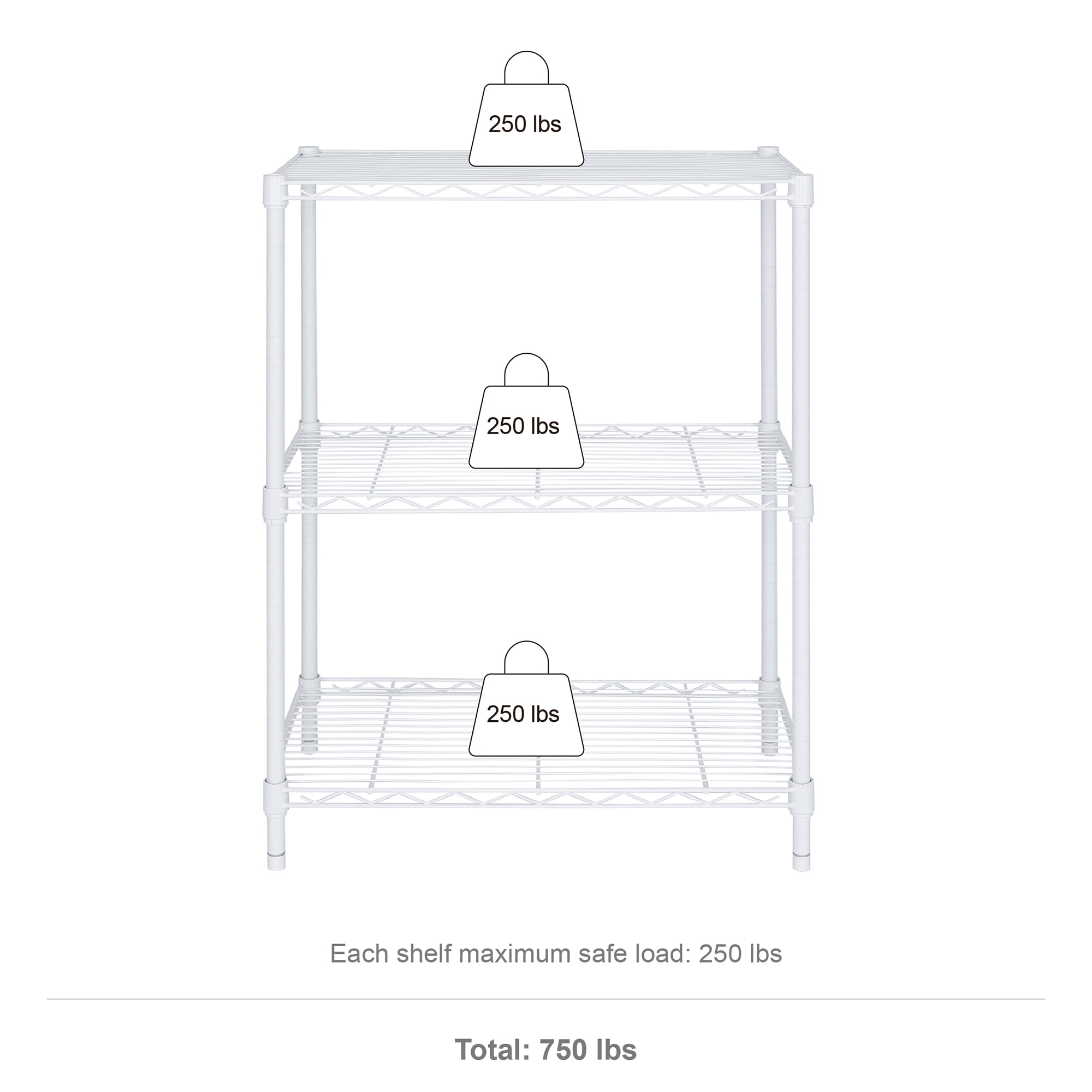 Hyper Tough 3-Tier Wire Shelving Rack, 750 lb Load Capacity, White