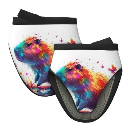 

Tebeau Watercolor Butterfly Guinea Pig Print Short Oven Mitts Heat Resistant Silicone Kitchen Mini Oven Mitts Non-Slip Grip Surfaces and Hanging Loop Gloves