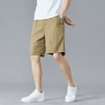 thumbnail image 4 of SWSMCLT Men's Cotton Cargo Shorts Mid Rise Shorts Gym Cargo Elastic Casual Bermuda Walking Shorts Knee Length Pocket Khaki 32, 4 of 4