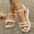 thumbnail image 2 of Rokment Womens Bohemian Ethnic Platform Wedge Sandals 2026 Beach Summer Woven Open Toe Ankle Strap Espadrilles Chunky Heeled Dressy Summer Shoes Pink Size 6, 2 of 8