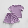 thumbnail image 2 of Atogsazn Baby Girl Clothes Set Toddler Casual Short Sleeve Tshirt Shorts Outfit Home Wear Suit 01-Purple 12-24 Months, 2 of 9