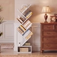 thumbnail image 3 of Casacomoda 6-Tier Tree Bookshelf for Corner & Small Space — Narrow Steel & Wood Bookcase, Tall Floor Standing Book Organizer Shelf with Storage Cabinet, Home Decor for Living Room, Bedroom, White, 3 of 8