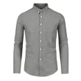 thumbnail image 1 of Camisa de vestir para hombre, manga larga, clásica, color sólido, ajustada, con botones gris L, 1 of 6